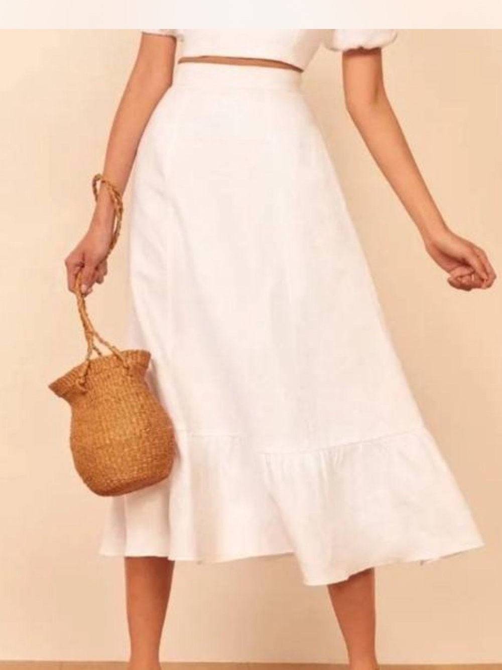 Reformation Yucca Linen Midi Skirt in White Size 0 see description